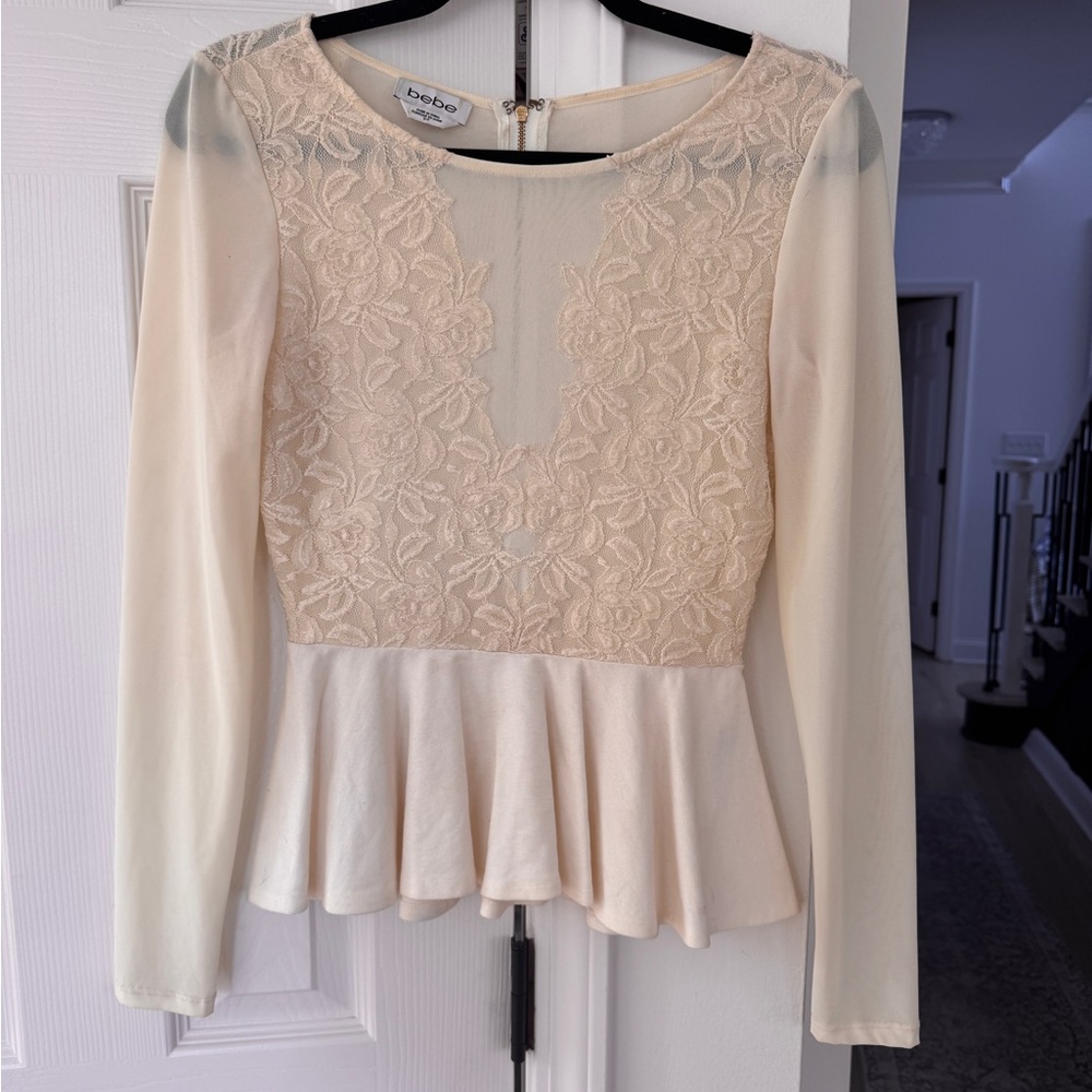 Bebe Ivory Lace Peplum Blouse